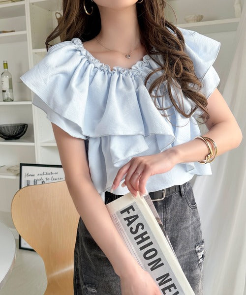【mily bilet】ひらり、涼しげ。品ある甘さふわっと香る♪前後2wayノースリーブカシュクールブラウス mi1019151