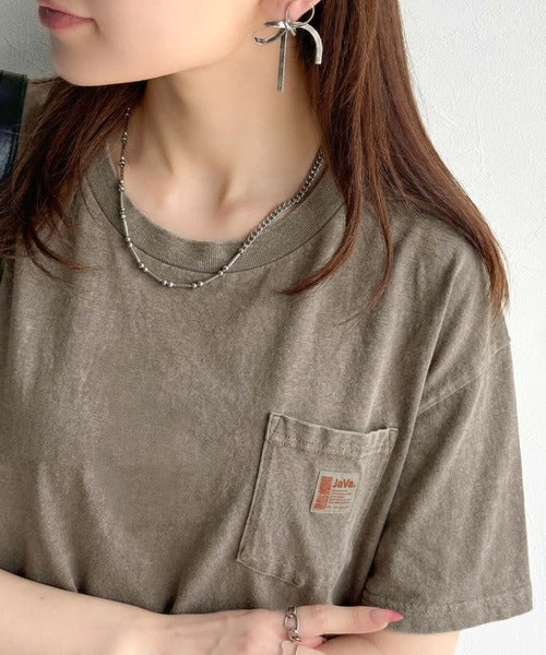 《JaVa ジャバコラボ》古着風ストリートMIX。綿100%ヘヴィーウエイト胸ポケピグメントTシャツ jv1029020