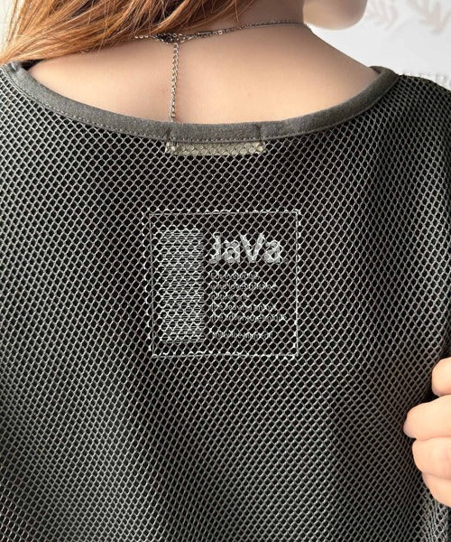 《JaVaジャバコラボ》大人スポーティーに魅せる。バックプリントインナーセットレイヤードメッシュトップス（半袖） jv1260402