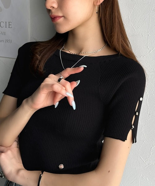 【mily bilet】大人可愛い抜け感！袖開きボタンサマーニット(半袖) mi1029117