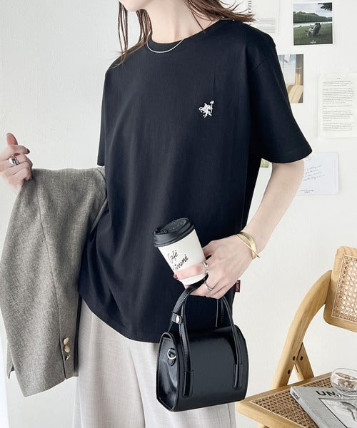 《Javaジャバコラボ》【sustaina+】大人の上級シンプル。滑らか綿100％ワンポイント刺繍Tシャツ jv1260113