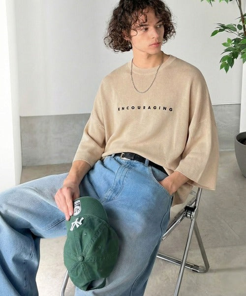 《JaVaジャバコラボ》Tシャツにはない品格を。ロゴプリントオーバーサイズサマーニットプルオーバー jm1050364