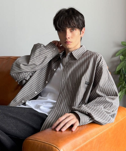 【Classical Origin】ゆとりを着る。ネーム付き胸ポケットビッグシャツ（長袖）/Brand name & chest pocket long sleeved big shirt ao1110147