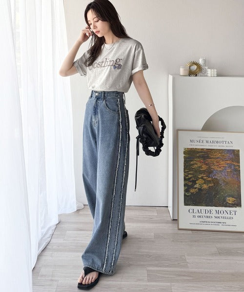 ナチュラルな中に、さりげない華。綿100％ロゴ×フラワー刺繍ビッグTシャツ（半袖） ce1260485
