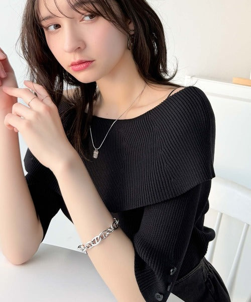 大人フェミニンな着こなし。オフショルリブニット(半袖) ce1020234