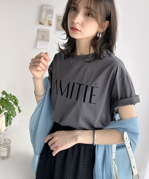 ワンランク上の大人シンプルベーシック。シルケット加工フロッキープリントTシャツ（半袖） ce1020202