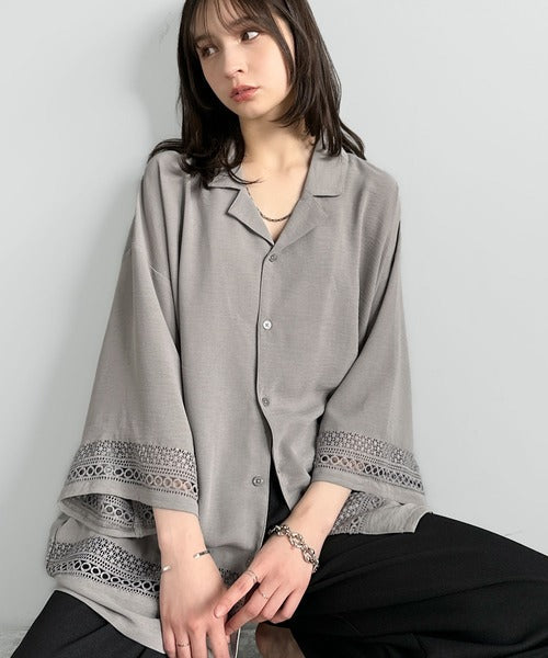 レースが語る、大人の余裕。レース切り替えオープンカラーシャツ / Lace Panel Open Collar Shirt co1010011