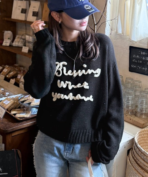 【mily bilet】デイリースタイルを華やかに彩る。コード刺繍ネップニットプルオーバー mi1359018