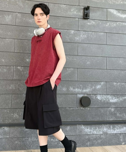 「1枚で主役。」紐刺繍スノーウォッシュ加工ノースリーブTシャツ／String Embroidery Snow-Washed Sleeveless T-Shirt co1150032