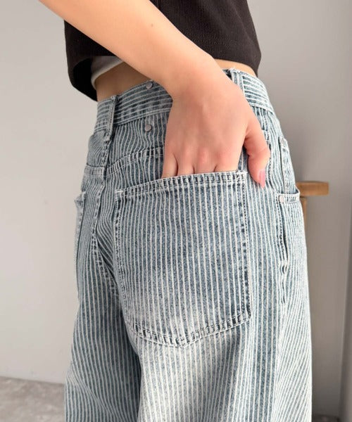 【mily bilet】こなれ感漂うヴィンテージ風デニム。タック入りヒッコリーパンツ mi0909024