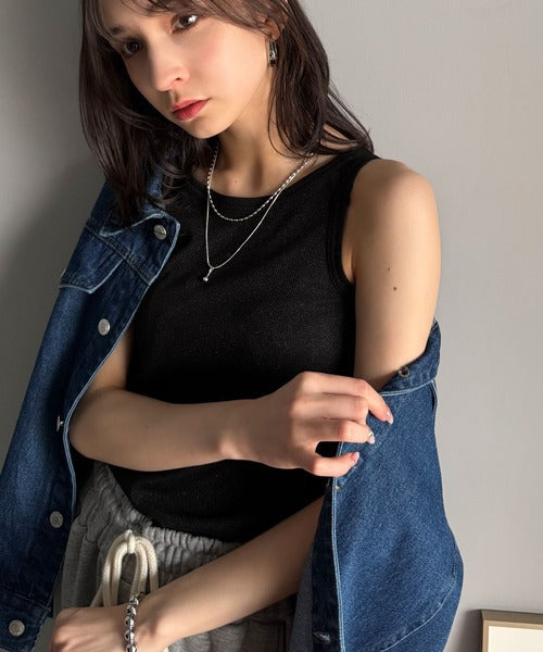 大人お洒落はさりげなくきらめくラメ◎ラメ入りアメスリテレコタンクトップ ce1110123