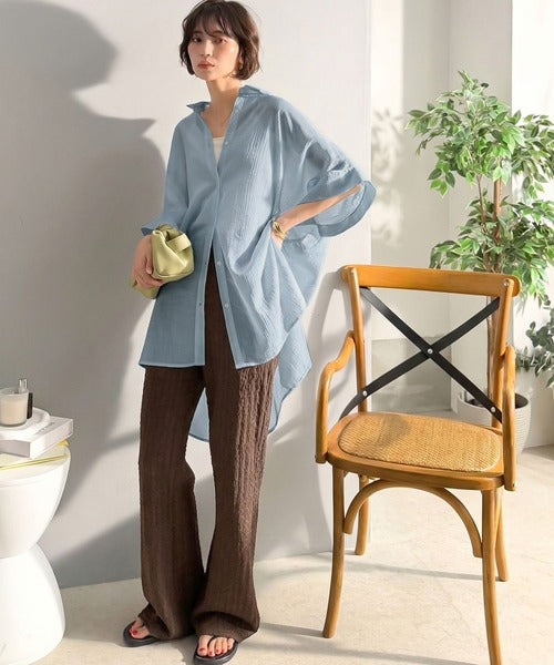 軽やかな透け感でこなれた雰囲気を演出♪袖2wayシアーワッシャーオーバーサイズシャツ ce1110157