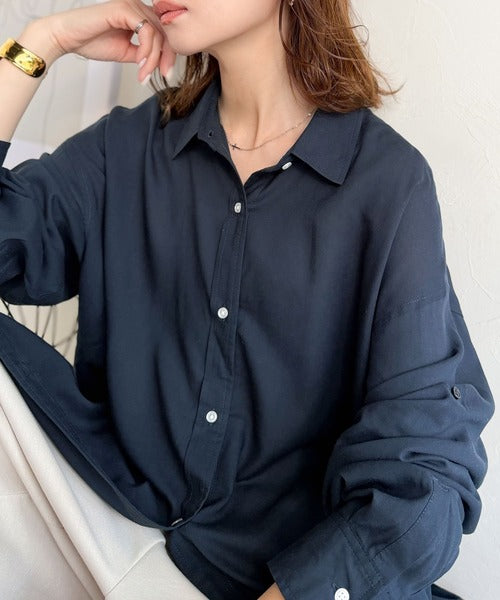 【機能性素材】軽やかにデイリーに使える。レーヨン麻混オーバーサイズロールアップシャツ（長袖） ce1010542