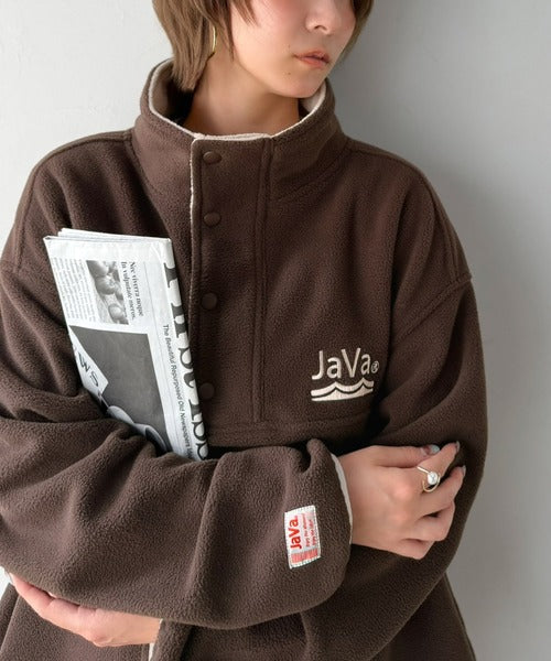 《JaVaジャバコラボ》ふんわり暖か。軽量配色フリースハーフジッププルオーバー（オーバーサイズ） jv1240141