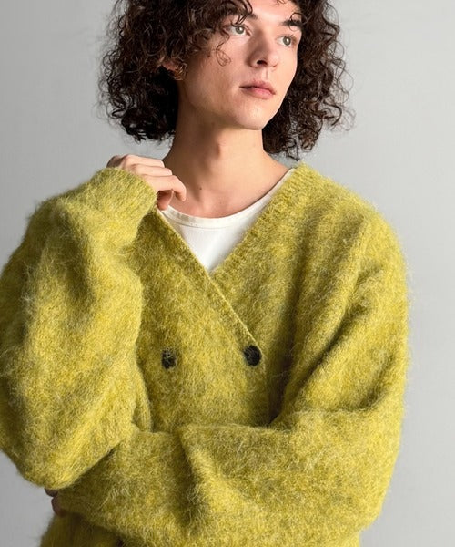 【Classical Origin】「アートな1着。」ミックスシャギー素材ダブルテーラードニットカーディガン／Mixed Shaggy Double-Tailored Knit Cardigan co0780011