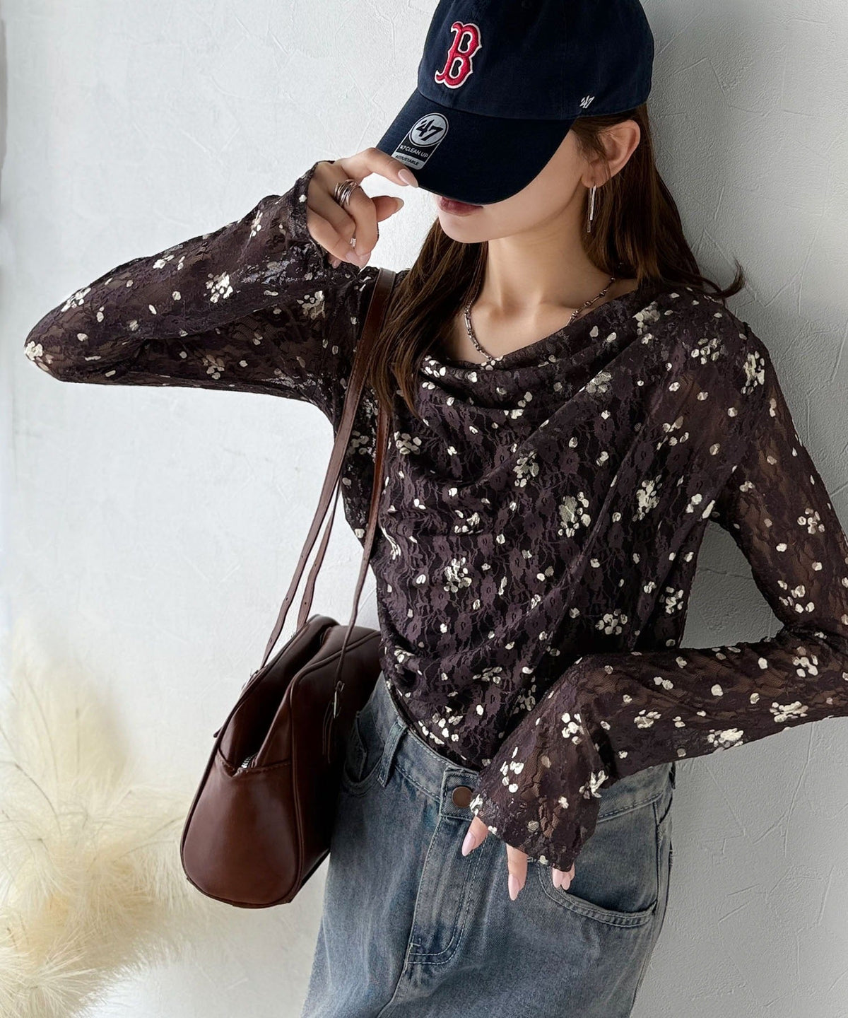 【mily bilet】甘さと上品さを叶える。着回し抜群な花柄レースフラワープリントドレープカットソー(長袖) mi1269005
