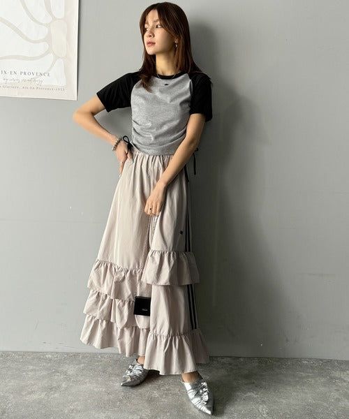 【mily bilet】サイドの絞りが可愛いさプラス。プレート使いラグランTシャツ（半袖） mi1329027