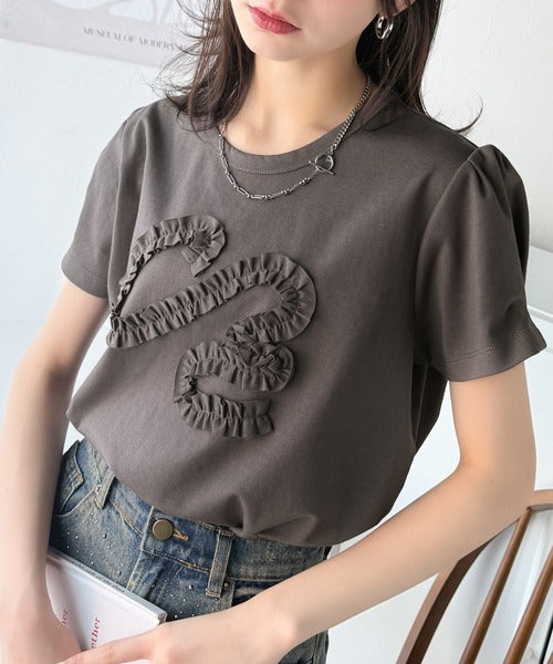 フリル刺繍でエレガントに。シルケットフリル刺繍パフスリーブプルオーバー（半袖） ce1050297