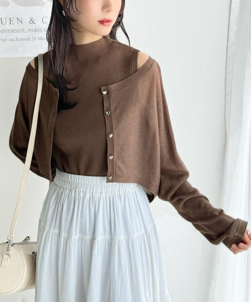 【mily bilet】上品さと可愛らしさを兼ね備えた、オフショル２WAYラメシアーニットアンサンブル（カーディガンセット） mi1029105