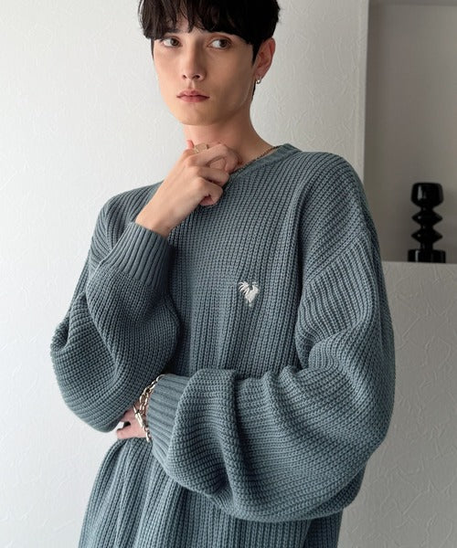 【Classical Origin】「究極スタンダード」畔編みオーバーサイズクルーネックセーター ／Oversized Ribbed Knit Crew Neck Sweater co0780012