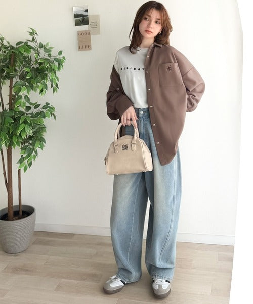 《JaVaジャバコラボ》サッと羽織って即サマになる！胸元刺繍ダンボール素材シャツジャケット jv1010558