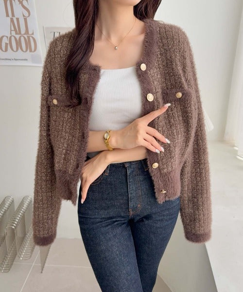 【mily bilet】ツィードライクフェザー切り替えラメニットジャケット mi1329043