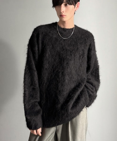 【Classical Origin】「深みのある1着。」ミックスシャギー素材クルーネックセーター／Mixed Shaggy Crew Neck Sweater co0780010