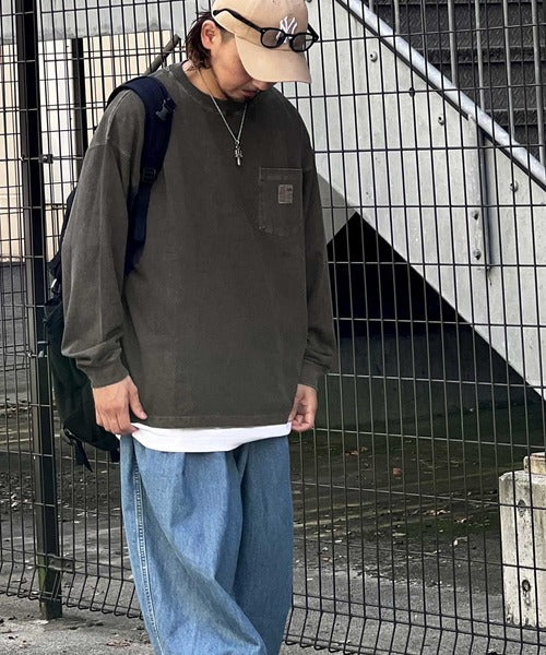 《JaVaジャバ コラボ》綿100％ピグメント加工ポケット付きロングTee jv1029002