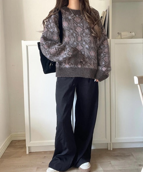 ヴィンテージライクなデザインで上級見え◎アンティークラグモチーフ柄ニットPO（長袖） ce1260469