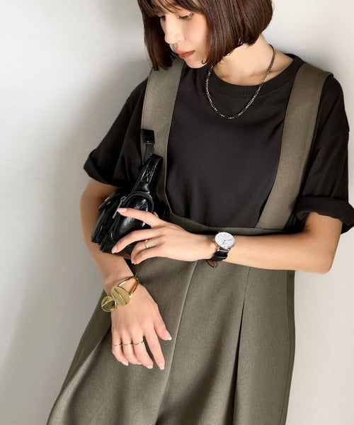 楽にシルエット美人。ワンタックワイドシルエットサロペットパンツ ce1265022