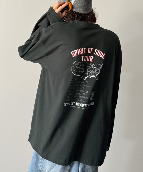 《JaVaジャバコラボ》「前後抜かりなし。」綿100%レコード盤レトロツアーロゴTシャツ（長袖） jo1150065