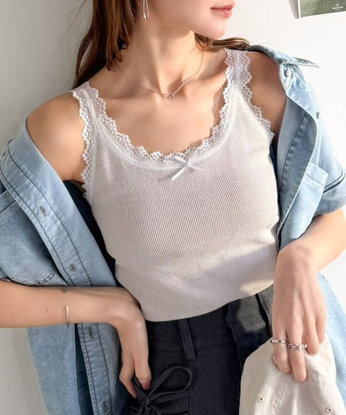 【mily bilet】大人女子の日常に、さりげないスパイスを。 バイカラーテレコレースキャミソール mi1329083