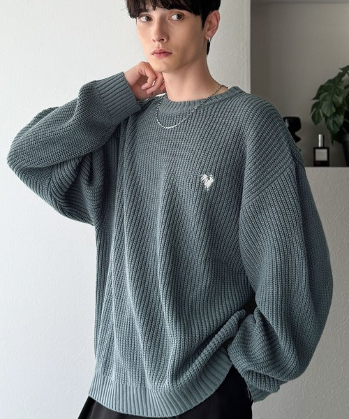 【Classical Origin】「究極スタンダード」畔編みオーバーサイズクルーネックセーター ／Oversized Ribbed Knit Crew Neck Sweater co0780012