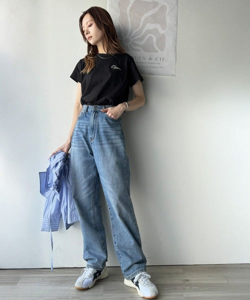 【sustaina+】こなれ感たっぷり。オーガニックコットン100％胸元PAEAN刺繍Tシャツ(半袖) ce1260401