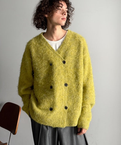 【Classical Origin】「アートな1着。」ミックスシャギー素材ダブルテーラードニットカーディガン／Mixed Shaggy Double-Tailored Knit Cardigan co0780011