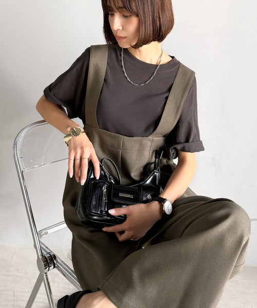 楽にシルエット美人。ワンタックワイドシルエットサロペットパンツ ce1265022