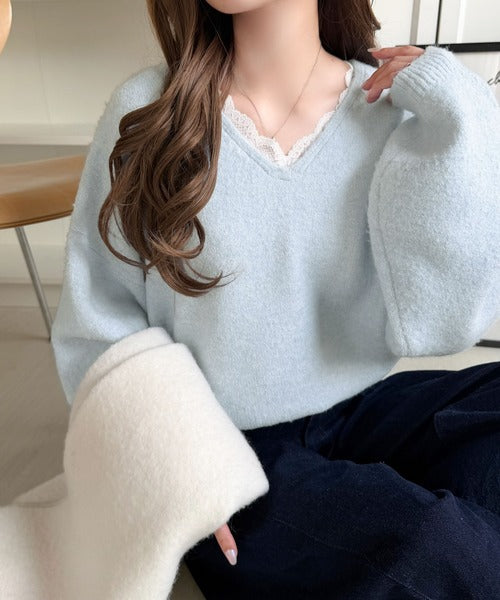 【mily bilet】着るだけで垢抜ける大人フェミニン。レースドッキングふわもちニット mi1029194