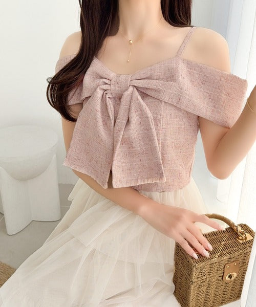 【mily bilet】一枚に大人可愛いを凝縮。リボンデザイントップス×チュールスカートドッキングキャミワンピース (ロング丈) mi1139113