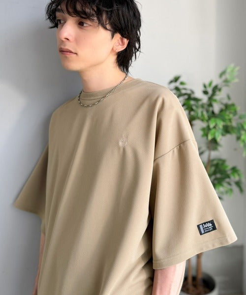 《JaVaジャバコラボ》【接触冷感・UVカット機能付き】シャリ生地で夏も快適！胸刺繍 梨地カットジョーゼットTシャツ（オーバーサイズ） jo1010057