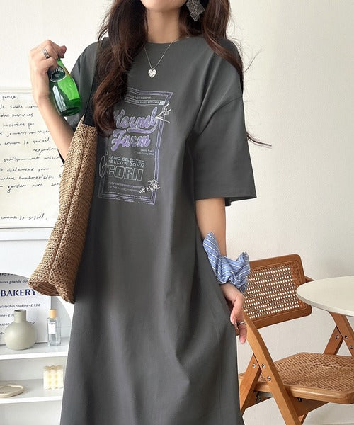 《JaVa ジャバコラボ》ゆるっと１枚コーデの主役♪綿100%ヴィンテージプリント半袖刺繍ワンピース jv1260623