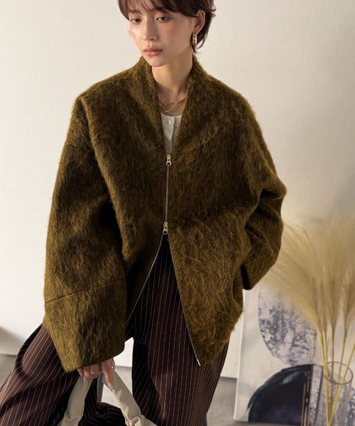 【Classical Evon】この高級感、思わず手に取りたくなる。シャギーノーカラーコート（ミドル丈） ev1265026