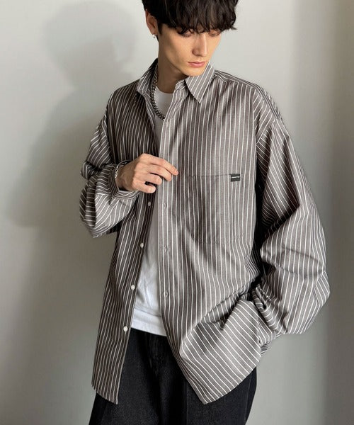 【Classical Origin】ゆとりを着る。ネーム付き胸ポケットビッグシャツ（長袖）/Brand name & chest pocket long sleeved big shirt ao1110147