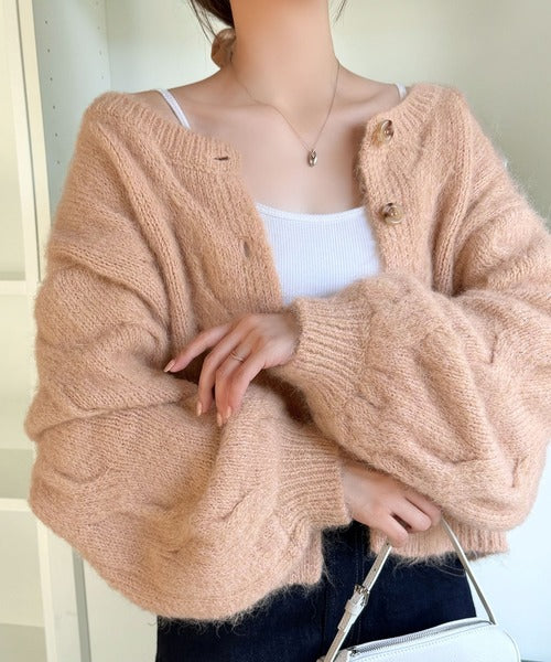 【mily bilet】今日はどっちで着る？気分で着回し自在。前後2way編地切り替えカーディガン (長袖) mi1029187