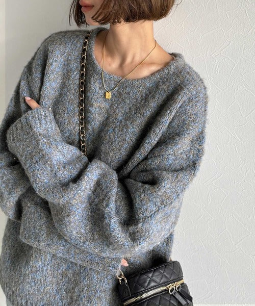 【Classical Origin】「深みのある大人に。」クルーネックミックスカラー糸ニット（長袖）/Crew neck mixed color knit ao1020308