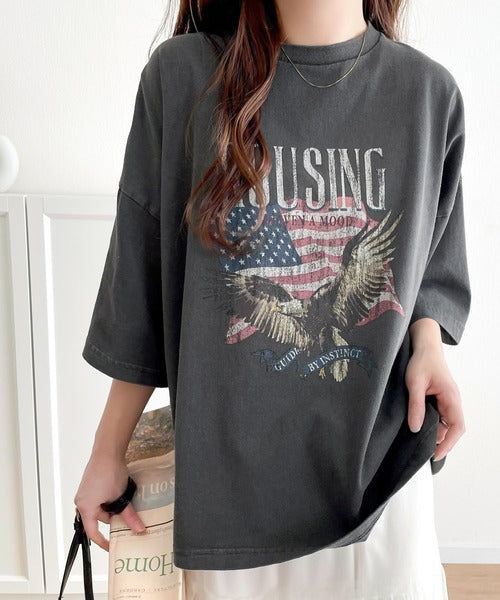 《Javaジャバコラボ》ゆるっとカジュアルに着こなす。綿100%ピグメント加工グラフィックプリントTシャツ＆ロンT(半袖)(長袖) jv1050148