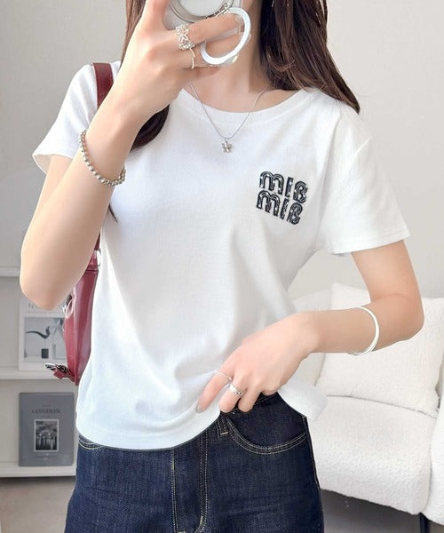 【mily bilet】スタイルよく、着心地いい。絶対使えるシンプルT♪ワッペンコンパクトTシャツ（半袖） mi1329084