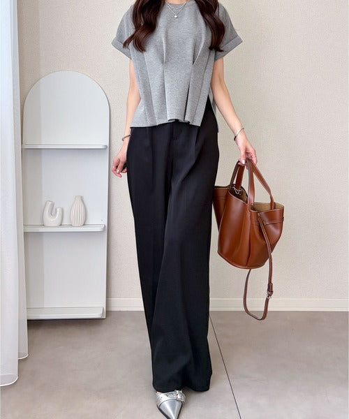 【mily bilet】ウエストラインを細魅せ♪スリット入りタックデザインカットソートップス（半袖） mi1329074