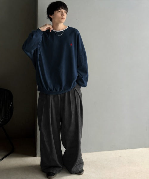 《JaVaジャバコラボ》毎日に、肩の力を抜いた洒落感を。胸刺繍ライトウェイト裏毛ドルマントレーナー jo0780028