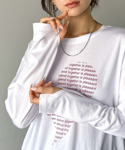 【mily bilet】 ハートが映える♪大人カジュアルMIX◎ハートグラフィック指穴ロングTシャツ mi1029154