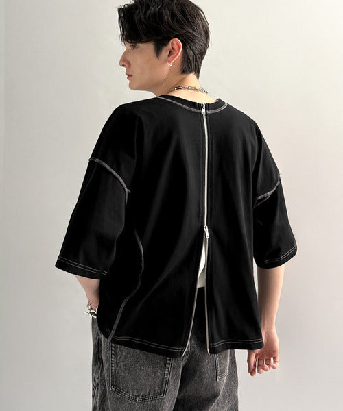 【Classical Origin】「1枚でも羽織でも。」インサイドアウト仕様2wayダブルジップTシャツ／Inside-Out Oversized Double-Zip 2way T-Shirt co1150018